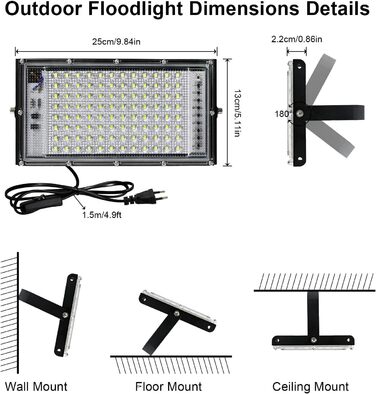 BOSITE LED прожектор для вулиці 100 Вт, 2 шт, холодне світло 6500K, 10000 Лм, IP65, водонепроникний світлодіодний ліхтар для двору, воріт, газону, гаража, стадіону, майданчика