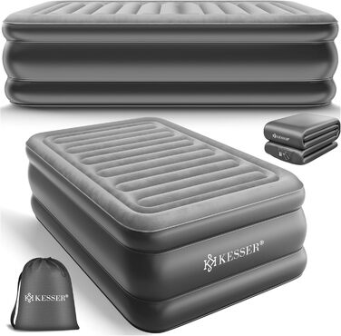 Надувний матрац KESSER® з електричною помпою, самонадувний, для гостей, кемпінгу та дому. Матрац для 1 особи, 203 x 95 x 51 см, сірий/антрацит