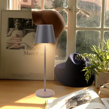 LED настільна лампа K-Bright з регулюванням яскравості, акумуляторна, тепле світло, для дому та вулиці, USB-зарядка, 1 шт. (темно-сірий)