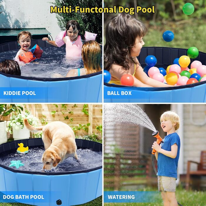 Foldable Dog Pool, 100 x 30.5 inches, Oversized, Hard Plastic, Portable, Swimming Pool for Dogs, Cats, and Children, Pet, Puppy Bathtub, Foldable, Kiddie Pool (Blue, 200cm)