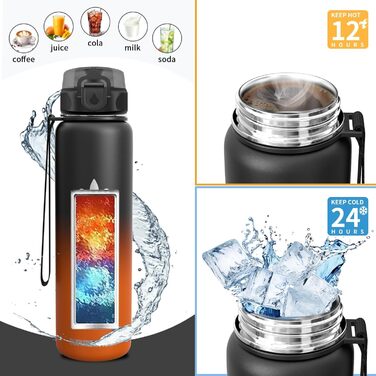 Термопляшка Vikaster 500 мл, нержавіюча сталь, без BPA, для спорту, подорожей та фітнесу (чорний & винно-червоний)