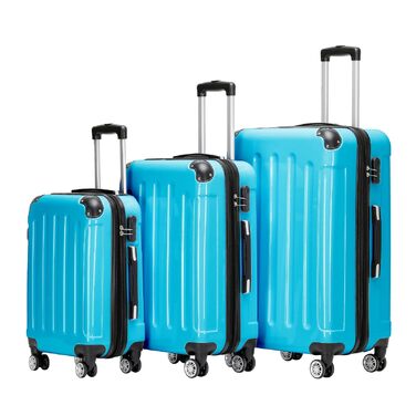 Набір валіз Beibye 3шт, жорсткий корпус, туркіс (блакитний)
