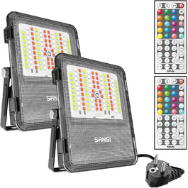 SANSI RGB LED Flood Light Outdoor 10W, LED Floodlight with Remote Control IP65 Waterproof, RGB Floodlight Dimmable Color Changing with Timer, 20 Colors 6 Modes for Garden Landscape Party Festival, 2 Pack (20W-2Pack)