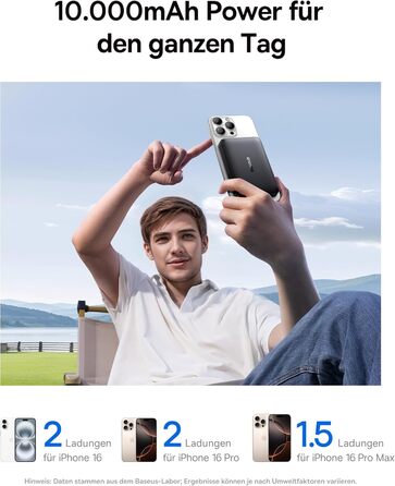 Power Bank Baseus EnerFill MagSafe 10000mAh з PD 22.5W та бездротовою зарядкою 15W (Qi2), чорний