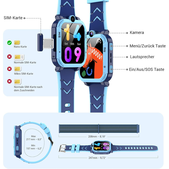 Дитячий розумний годинник Blackview з SIM-картою, GPS-трекером, SOS-кнопкою та функціями 4G (блакитний)