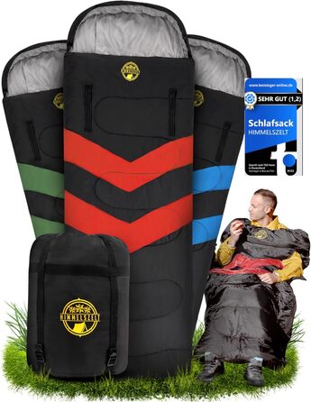 Спальний мішок HIMMELSZELT 4 сезони Outdoor -5°C до +10°C, 220x85 см, DRYSHIELD, для туризму, кемпінгу, риболовлі, чорно-зелений (чорно-червоний)