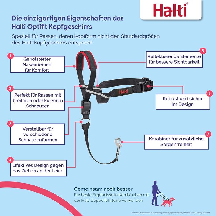 HALTI Optifit Headcollar, Medium Size - Prevents Your Dog from Pulling on the Leash, Easy Adjustment, Lightweight, with Padded Nose Piece, Anti-Pull Harness for Medium-Sized Dogs