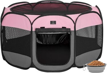 Клітка-манеж для цуценят та кошенят 4 Pet, складана, для дому та вулиці, M, блакитно-біла (M з мискою, темно-сіра + рожева)