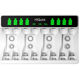 Зарядний пристрій HiQuick для акумуляторів AA та AAA (8 слотів) з LCD-дисплеєм + 4 x AA + 4 x AAA акумулятори