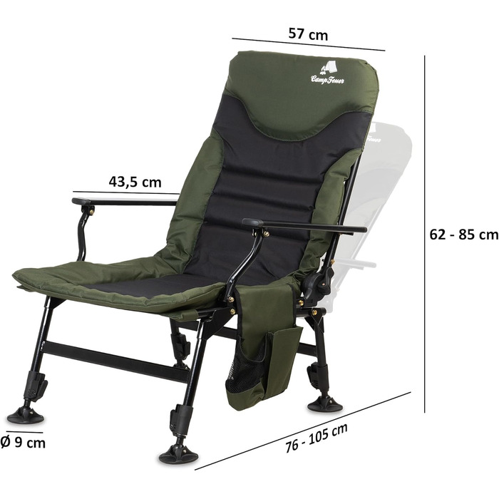 Крісло розкладне CampFeuer Angelstuhl для кемпінгу, риболовлі та відпочинку на природі (темно-зелений/чорний)