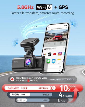 Автомобільний відеореєстратор REDTIGER F7N 4K Ultra HD (передня та задня камери 1080P), WiFi 5.8 ГГц, GPS, нічна зйомка, 24гд паркування, 64 ГБ карта пам'яті, 3.18