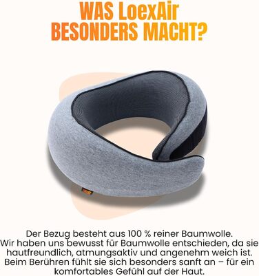 Подушка для шиї у літак, автомобіль: 100% бавовна та Memory Foam, легка та зручна, повний дорожній набір (маска для сну, беруші) - світло-сірий, класична модель