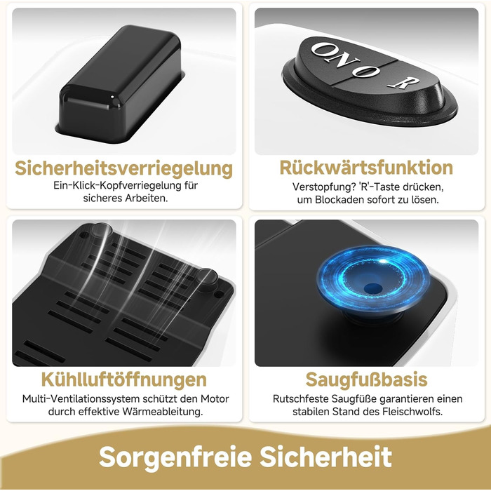 М'ясорубка електрична AMZCHEF для дому з 3 насадками, пристроєм для ковбас та набором для куббе | Ідеально для фаршу, ковбасок та домашньої кухні (біла)