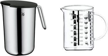 WMF Function Bowls Mixing Bowl 1.75l, with handle, polished Cromargan stainless steel, scaling & Gourmet Glass Measuring Cup 1.0l, heat-resistant glass, scaling for liters, milliliters, cups, and grams