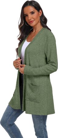 Жіночий в'язаний кардиган QIXING з кишенями | Легкий, елегантний, теплий | Зелений | для осені та зими