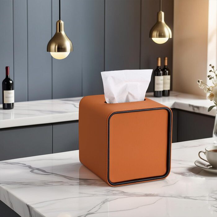 Скринниця для серветок GORESE, шкіряна, квадратна, 15x15x15.8 см, помаранчевий колір