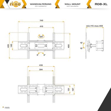 Кріплення для телевізора RICOO S5244: поворотне та нахильне, універсальне, для телевізорів 32-55 дюймів, до 50 кг, VESA 400x400 мм (сумісне з плоскими та вигнутими екранами)