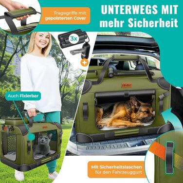Транспортна переноска для собак та котів (XXL, Хакі) | З підлітком для їжі та плечовим ременем | Складна переноска для тварин