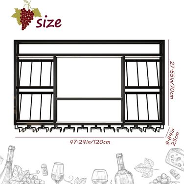 Настінна вітрина для вина з тримачем для келихів, 3-ярусна вітрина для вина, плаваюча вітрина з металу в стилі рустик для алкогольних напоїв, для домашнього бару, зберігання вина на кухні (Чорний, 120см)