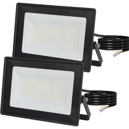 LED Floodlight 50W, Outdoor 5000LM, Spotlight 72 LED IP65 Waterproof, Outdoor Floodlight 6500K Cold White, 230V for Garage, Garden 【2 Pieces Black】 (6500k Cold White, GJ50W [2 Pieces Black])