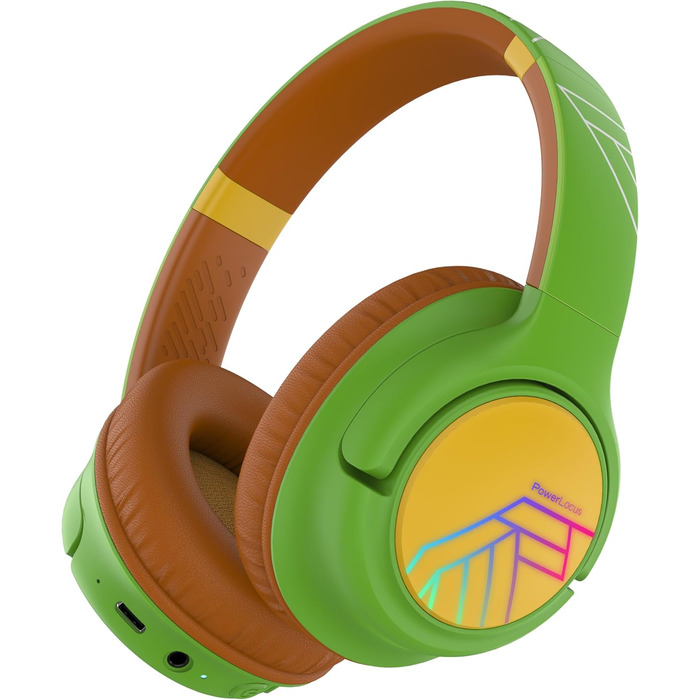 Дитячі навушники PowerLocus Bobo Bluetooth з LED-підсвічуванням та обмеженням гучності, Over-Ear, з мікрофоном для дітей, сумісні з телефоном/планшетом, для подорожей