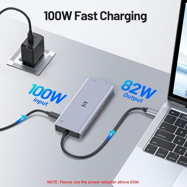 Док-станція USB-C для 4 моніторів: 13 в 1, 10Gbps, 100W PD, Ethernet, SD/TF, USB-A/C Hub для MacBook, Dell, HP (2 HDMI, DisplayPort, VGA)