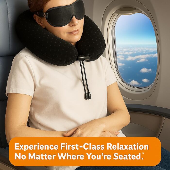 Подушка для шиї AERIS Reisen - подушка для сну з memory foam та чохлом з велюру - для подорожей (літак, авто, поїзд) та дому