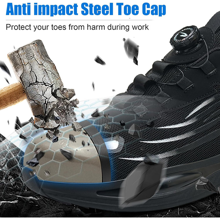 Робочі черевики / взуття: легкі, з металевим носком, на поворотній застібці, дихаючі, для чоловіків та жінок, розміри 38-46 EU (чорний, 39 EU)