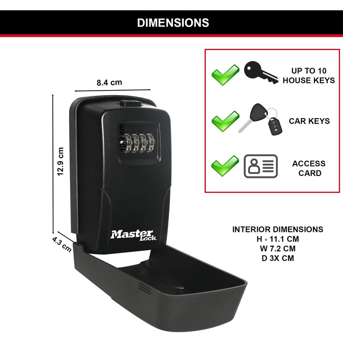 Master Lock Wall Mounted Key Safe - Outdoor Key Lock Box - 11.9 x 8.5 x 3.6 cm