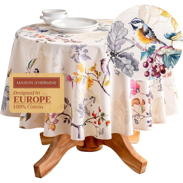 Скатертина Maison d' Hermine Equinoxe, 100% бавовна, бежева, кругла 170 см, для кухні, їдальні, свят, весіль