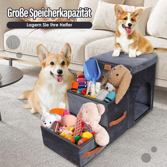 Сходинки для тварин Thihome 3 сходинки: складана рамка, коробка для зберігання, отвір для котів. Підходять для собак та котів до ліжка та дивану