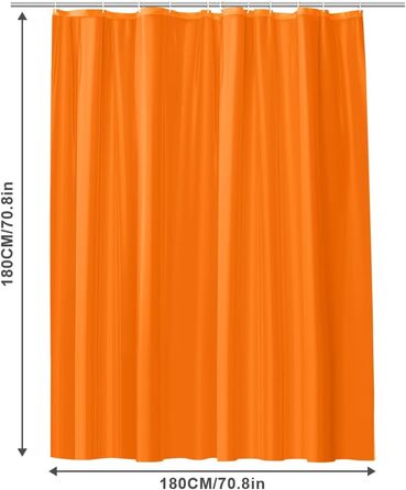Шторка для душу URAQT, антибактеріальна, водонепроникна, швидковисихаюча, PEVA, 180x180 см, 12 прищіпок, білий/оранжевий