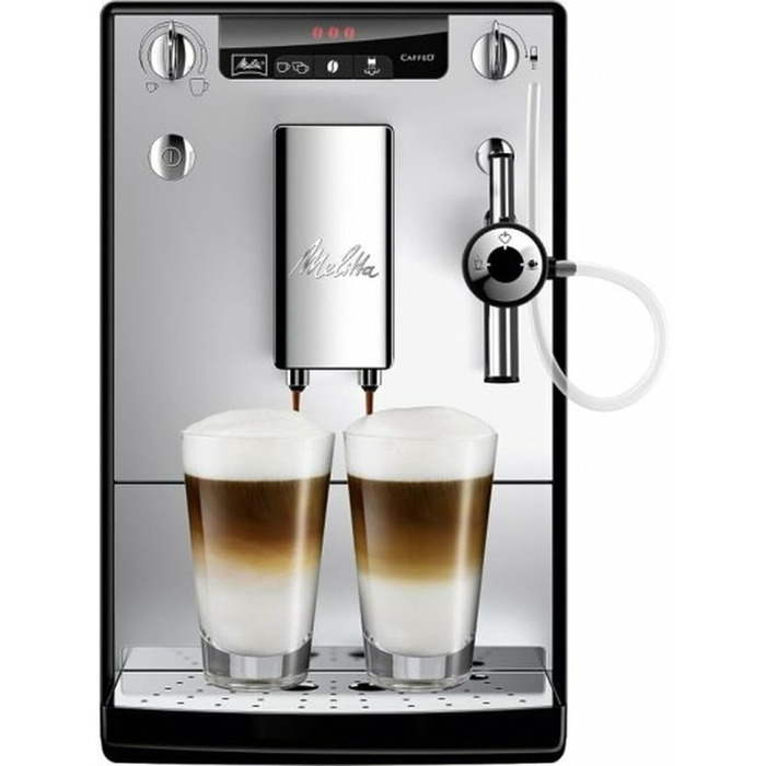Melitta Solo & Perfect Milk – Fully Automatic Coffee Machine with Milk System, Cappuccino Machine for coffee or cappuccino, silver. Silver Fully Automatic Coffee Machine.