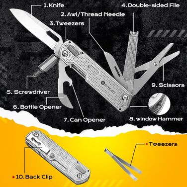 Мультитул BIBURY: тактичний ніж для виживання, EDC, подарунок для чоловіків, мультиінструмент для туризму та повсякденного використання