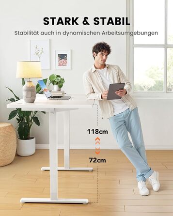 Електричний стіл ErGear 140x80 см, 100 кг, безщітковий двигун, тиха робота, міцний металевий каркас, чотирисекційна стільниця
