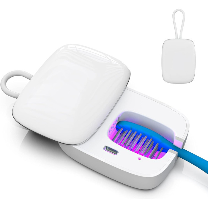 Toothbrush Covers, Portable Toothbrush Holder with Cleaning Light, Rechargeable Travel Toothbrush Box with Holder for Home and Travel or Business Trips (White)
