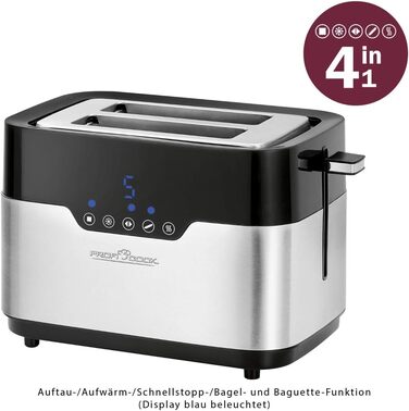 Тостер ProfiCook PC-TA 1250/1170 Inox: 2 слоти, нержавіюча сталь, 850 Вт, 7 рівнів підсмажування, знімний піднос для бургерів