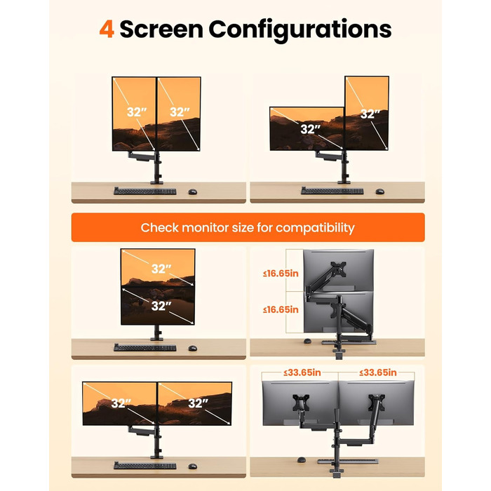 Кріплення для монітора ErGear 2 монітори, вертикальне, чорне, VESA 75x75/100x100mm, до 9кг