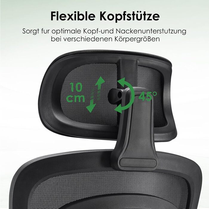 Ергономічне крісло для офісу Farini: регульована підголовник, з підлокітниками, для роботи та геймінгу, чорний колір