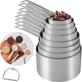 IFFMYJB Measuring Cups, Stainless Steel Measuring Cups, Metal Measuring Cups for Cooking or Baking, Heavy-Duty Measuring Cups for Dry or Liquid Ingredients, Stainless Steel Measuring Cups 8-Piece Set
