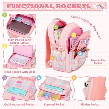 Рюкзак для дівчаток: стильний шкільний рюкзак з великою місткістю (рожевий, 3-в-1)