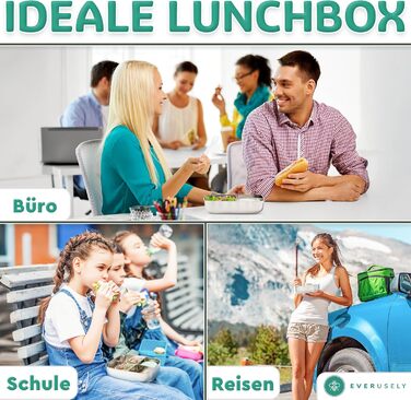 Бенто-бокс Everusely 0,8 л з нержавіючої сталі з контейнером для спецій - ланчбокс з 3 відділеннями (зелений)