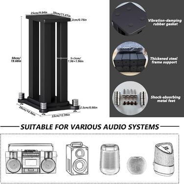Набір стійок для акустичних систем (2 шт), сталевий каркас, MDF-платформа з вібропоглинанням, витримують до 40 кг, чорні, висота 50 см