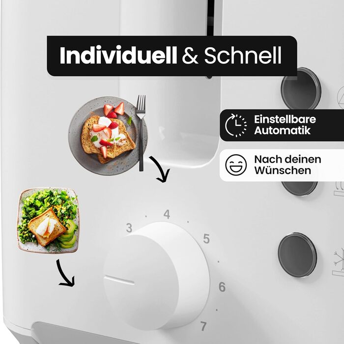 Тостер Bomann TA 6065 CB білий: 2 відділення, підставка для бургерів, функція підйому, розморожування та підігріву | Модель 2024