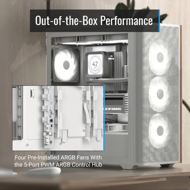 Корпус для ПК Aerocool D502A Mid-Tower: сітка Airflow, 4 RGB-вентилятори, підтримка ATX/Micro-ATX/Mini-ITX, скло, білий колір