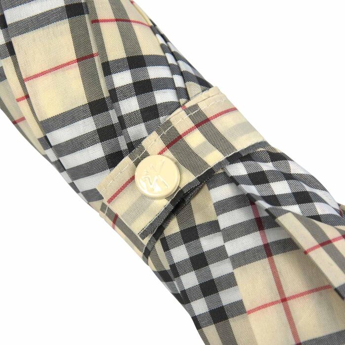 iX-brella Standing Umbrella, Height Adjustable with Wooden Handle - Beige Checkered