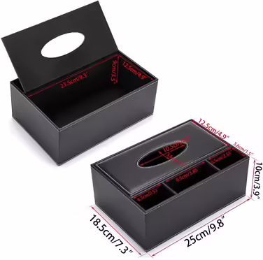 BSTKEY PU Leather Household Office Rectangular Tissue Box with Remote Storage Box - Elegant and stylish tissue holder for home desk storage box, Black