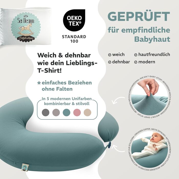 Подушка для вагітних та годування, ergonomisch, sei Design, 190x30 см, 100% органічна бавовна (Jersey Zart-mint)