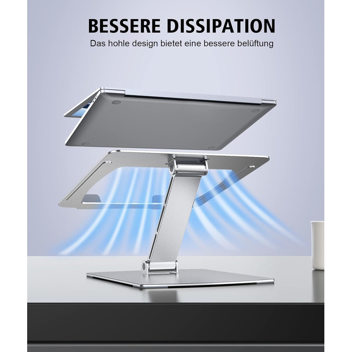 Підставка для ноутбука Glangeh, регульована по висоті, ергономічна, портативна, для столу, складана, з алюмінію, сумісна з MacBook Air/Pro (10–16 дюймів), срібна