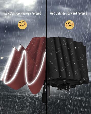 Чакіпі Парасолька велика, стійка до вітру, з відбиваючим покриттям для чоловіків та жінок – автоматичний парасолька-тростина, компактний, для подорожей, 210T покриття, промінь 106 см (Вишневий)